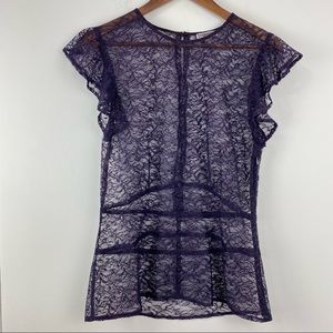 Chelsea 28 size Medium Women’s Purple Floral Lace Flutter Sleeve Blouse